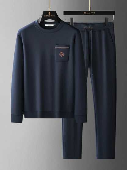 Autumn Light Luxury Italian Old Money Style Two-piece comfortable air-layer cotton men's sweatshirt casual sportswear set
