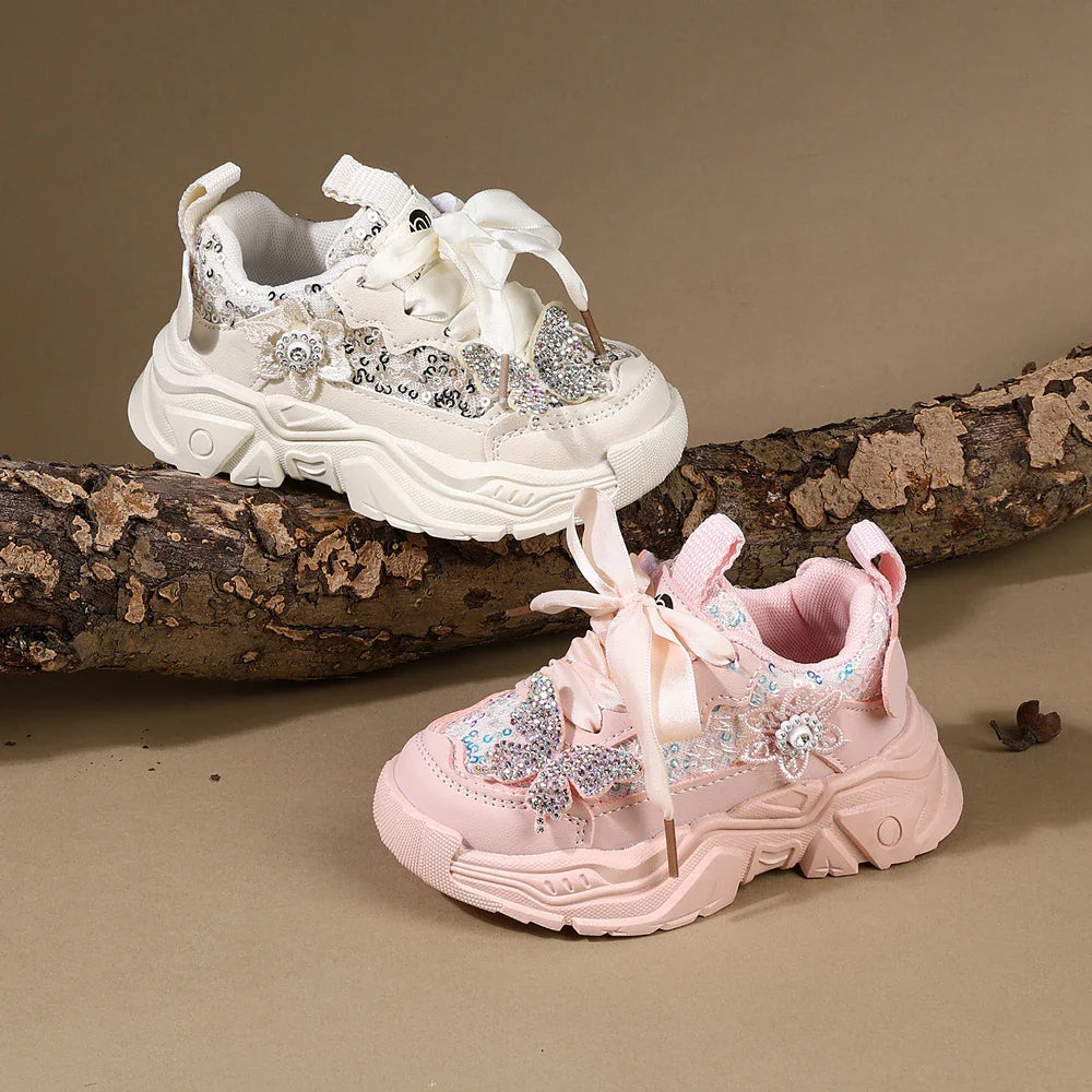 Children Shoes 2025 New Spring Toddler Girls Sport Shoes Bling Bling Soft Sole Breathable Outdoor Tennis Fashion Kids Sneakers