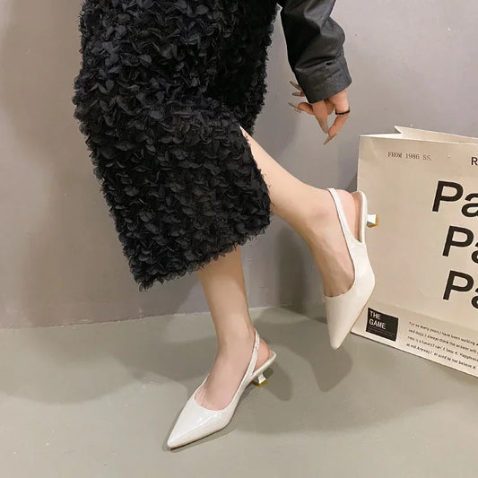 2025 Summer fashion pointed leather women's sandals large size low heel open toe design Elegant and casual women's formal shoes
