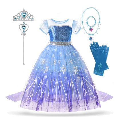 Vestidos de Elsa para Meninas Fantasia de Princesa Infantil Lantejoulas Fantasia Infantil Cosplay Rainha Roupas de Halloween Vestidos de Festa de Carnaval