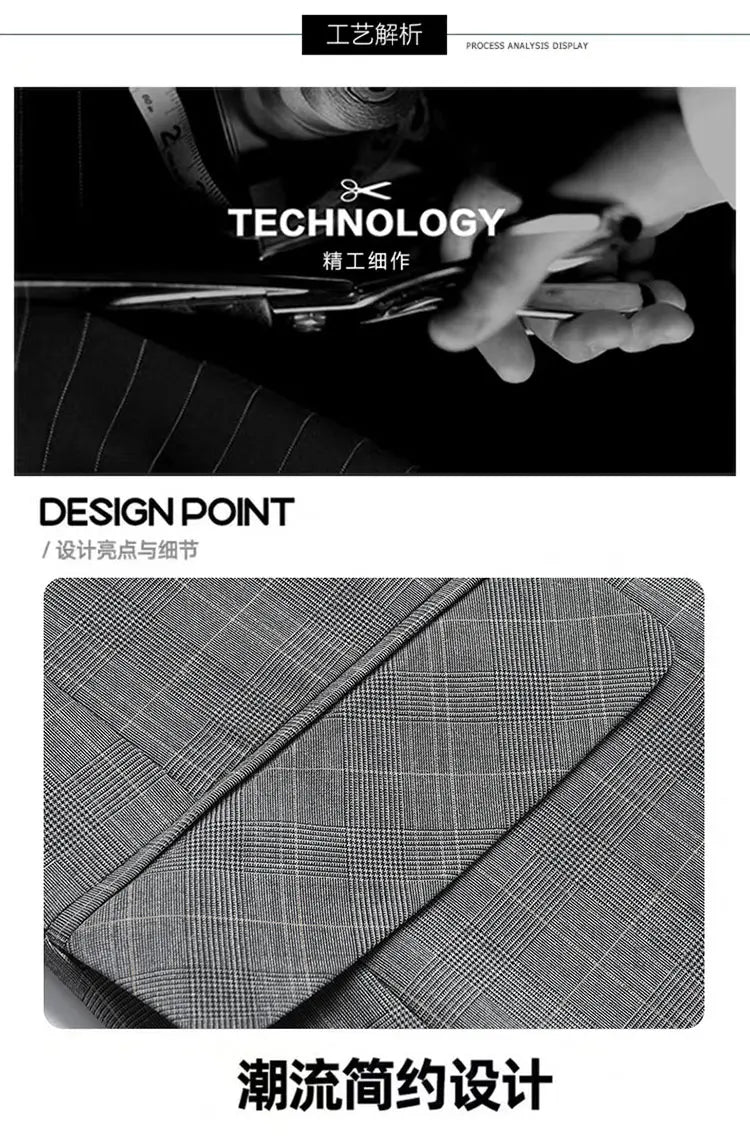 Suits (blazer+ Pants) Men Fashion Business Casual Solid Color Korean Version Slim-fit Plaid Gentleman Wedding Work S-5XL