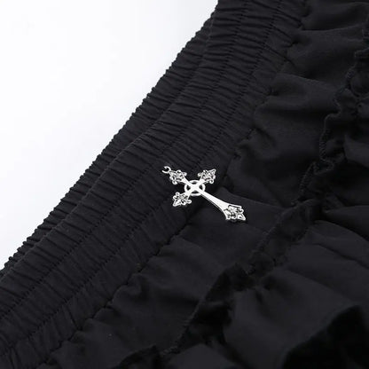 2026 Summer New Arrival Hot Girl Trendy Versatile Mini Skirt Dark Cross DesignTiered Cake Black Fluffy Skirts