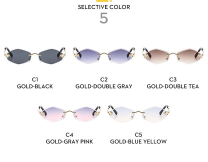Luxury Polygon Sunglasses for Women Hipster Irregular Rimless Sunglasses Ladies Small Metal Frame Vintage Rhombus Eyewear Brown