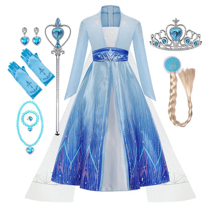 2026 Elsa Kids Princess Costume For Girl Birthday Party Long Sleeve Halloween Cosplay Carnival Clothing Kids Dress For Girls