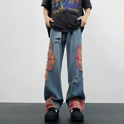 Calça Jeans Boca de Sino com Barra Larga Hip-Hop para o Verão, Design de Rua com Recortes, para Uso ao Ar Livre | Kpop Demon | Halloween | Jor