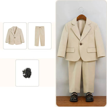 Boys Summer Khaki Pink Photography Suit Gentleman Kids Breathable Jacket Pants Ceremony Costume Children Silm Fit Wedding Dress