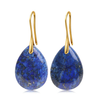 Natural Stone Pendant Women's Teardrop Earrings Elegant Gem Jewelry Creative Gift Black Obsidian Amethyst Rose Quartz Earrings
