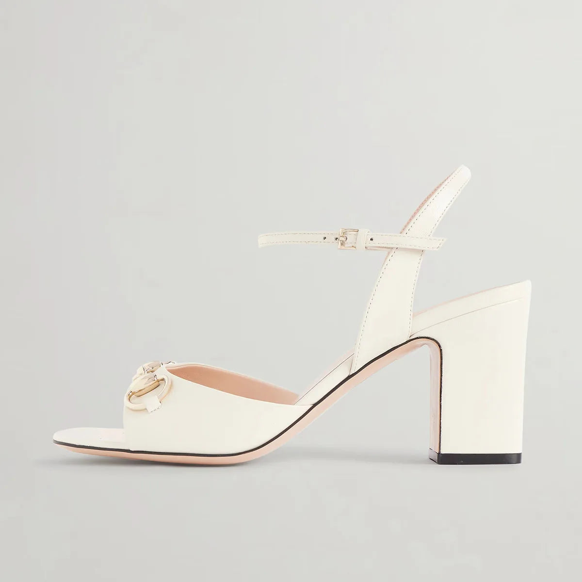 Black Cowhide Square Toe Chunky Heel One Word Buckle Sandals Metal Buckle Open Toe Modern Sandals