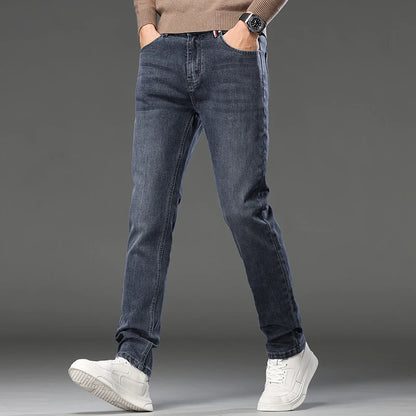 2026 New Men's Slim Fit Straight Leg Jeans European Style Versatile Business Casual Stretchy Long Pants