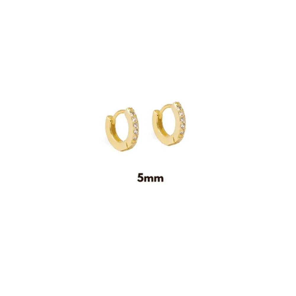 925 Sterling Silver Gold Zircon CZ 5mm 6mm 7mm 8mm To 13mm Huggies Hoops Piercing Pendiente Clips Luxury Fine Jewelry