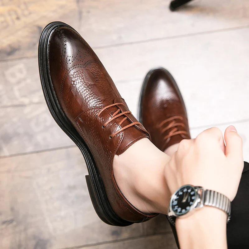 Luxury Men Brogue Dress Shoes Men Suit Casual Shoes Formal Business Leather Shoes Men Brown Wedding Italian Banquet Shoe Size 46