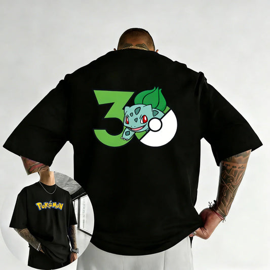 30th Anniversary Bulbasaur Printed T-shirt Summer Men's and Women's Loose Casual Hip Hop Trendy Short Sleeve Top