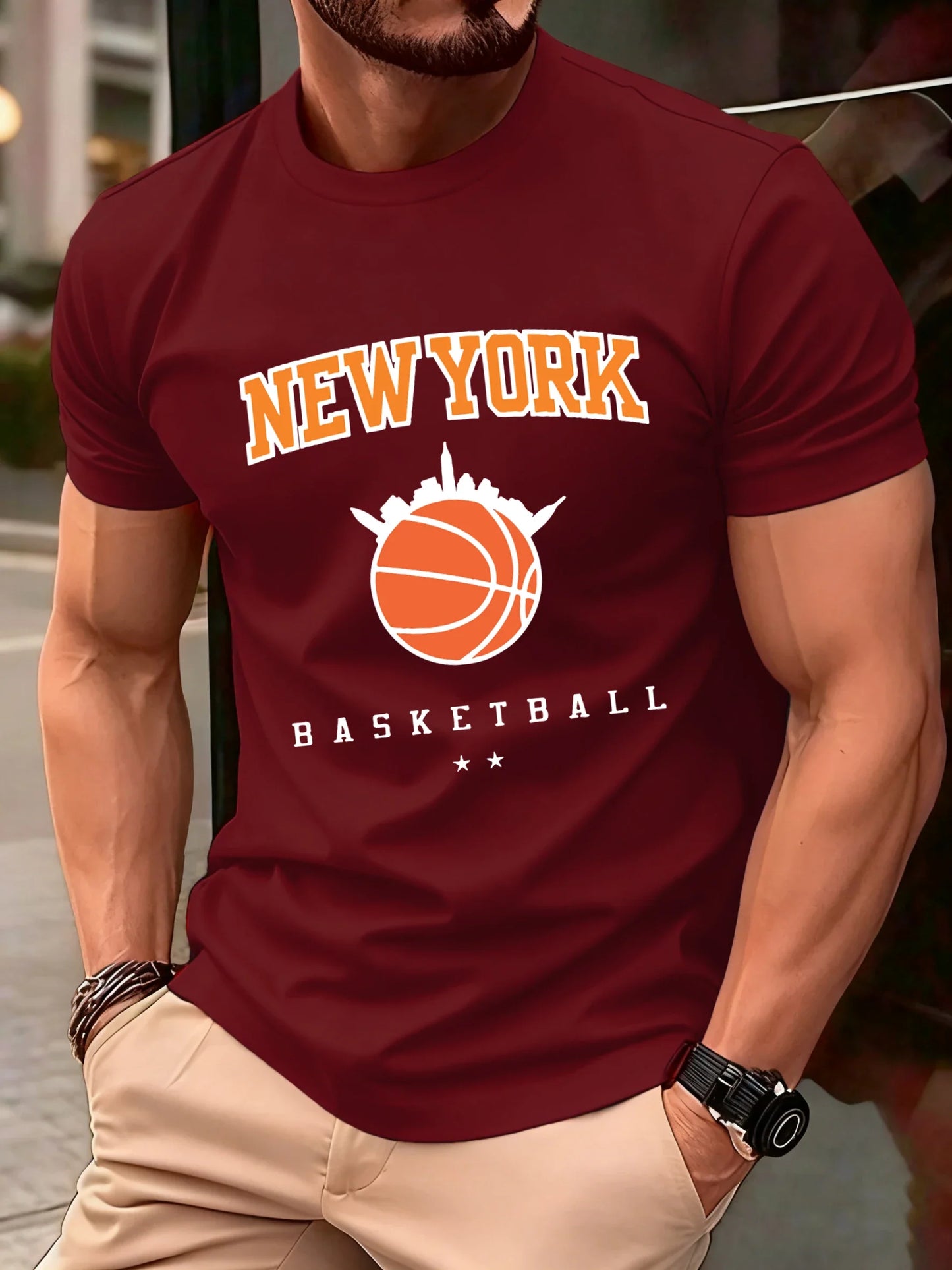 New York Basketball Game Print Men T Shirts Hip Hop O-Neck T-Shirt Soft Cotton Male Sportswear Casual Comfortable Clothes