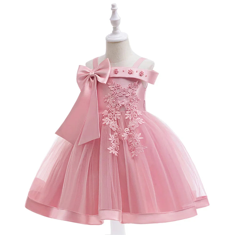 Summer Bow Party Wedding Girls Dresses Elegant Tulle Bridesmaid Birthday Princess Prom Dress Girl Gala Christmas Evening Costume