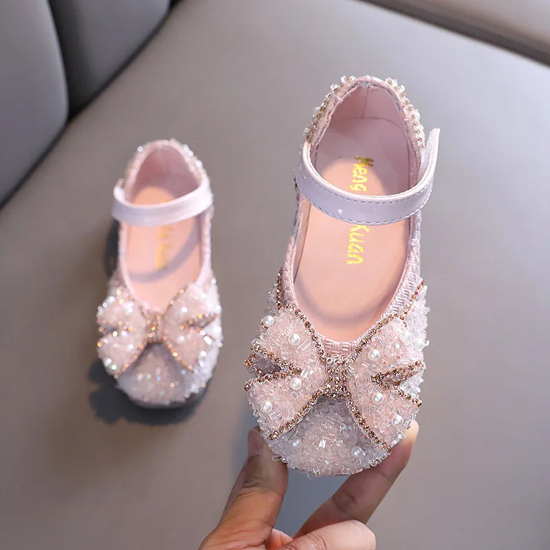 Children Princess Shoes Glitter Party Wedding Shoes for Girls Fashion Rhinestone Toddlers Ballet Flats Causal Kids Leather Shoes