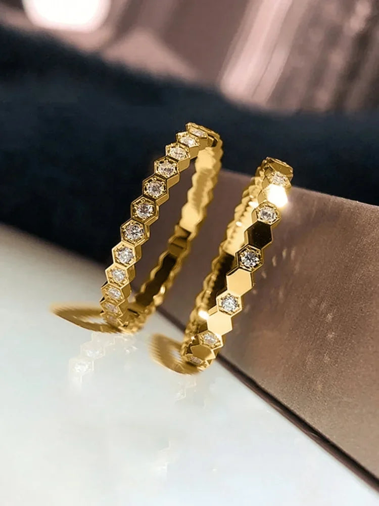 925 Sterling Silver Zircon Simple Delicate Honeycomb 3pc Set Ring For Women Engagement Wedding Luxury High Quality Fine Jewelry