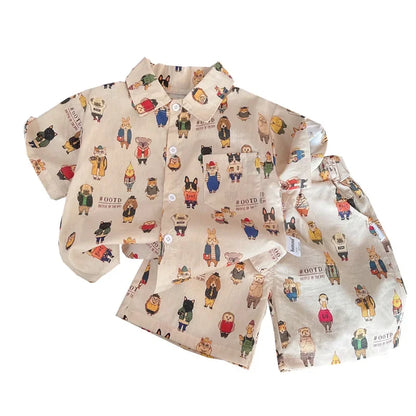 2Pcs/Sets New Summer Baby Boys Clothes Suit Children Cartoon Shirt Shorts Toddler Clothing Infant Casual Costume Kids Tracksuits