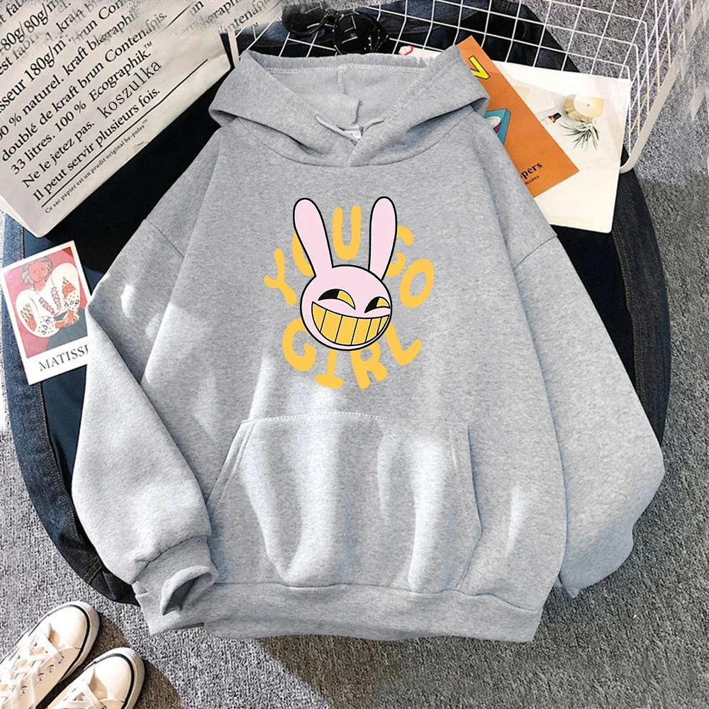 Hoodie Fashion Women Harajuku Funny Cute Rabbit Hoodie Unisex Cartoon Vintage Pullover Sweatshirt