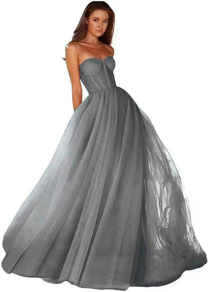 Vestidos de Baile Tomara que Caia Femininos 2026 Vestido de Festa Longo de Tule com Decote Coração para Eventos Formais Vestido de Festa de Luxo