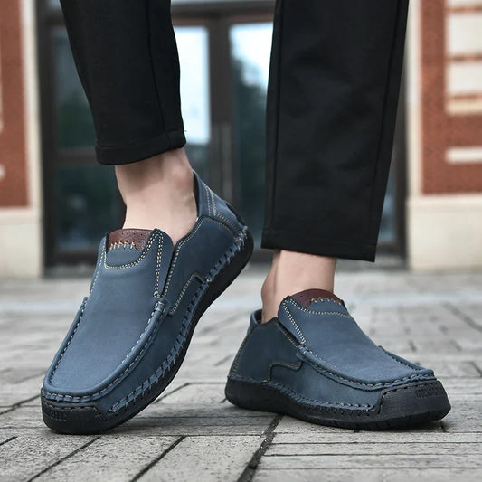 Men's Handmade Vintage Loafers, Stylish Low-Top Slip-On Casual Shoes, Suitable for All Seasons, Everyday Wear Flat Shoes, Comfortable, Breathable, Wear-Resistant, Non-Slip Footwear