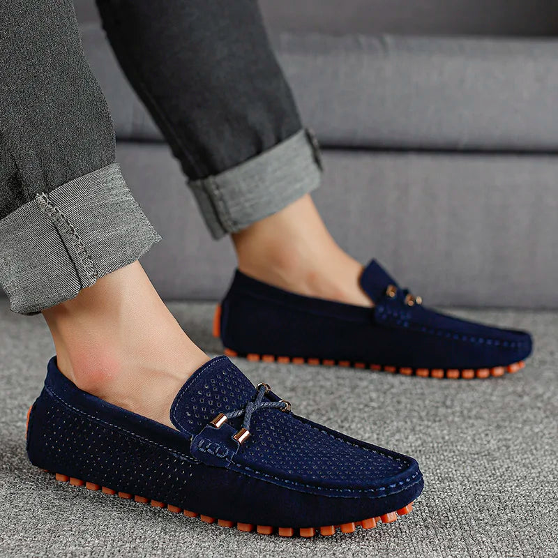 Mens Casual Shoes Genuine Leather Man Loafers Slip on Flats Lightweight Mens Driving Shoes Lazy Shoes