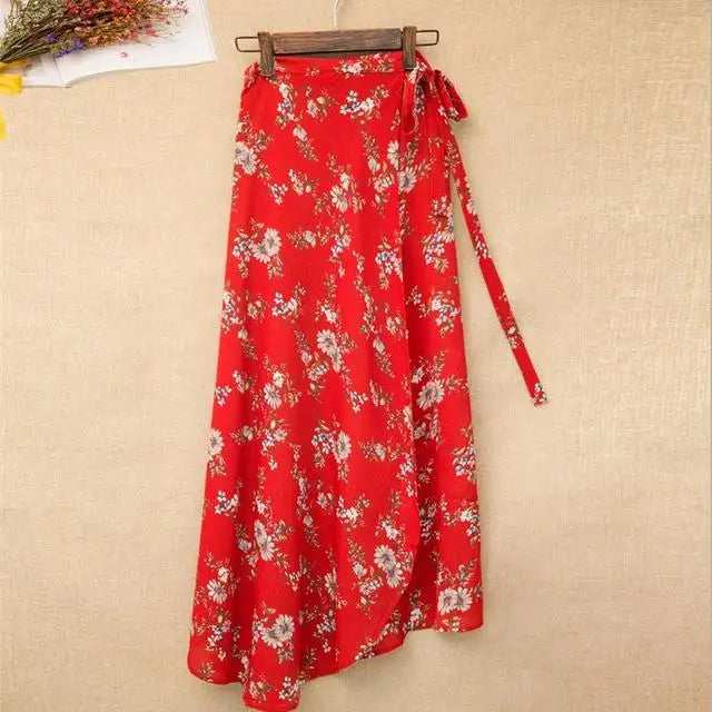 Wrap Skirts Women Casual Chiffon Tie-Waist Ruffle Wide Leg Loose