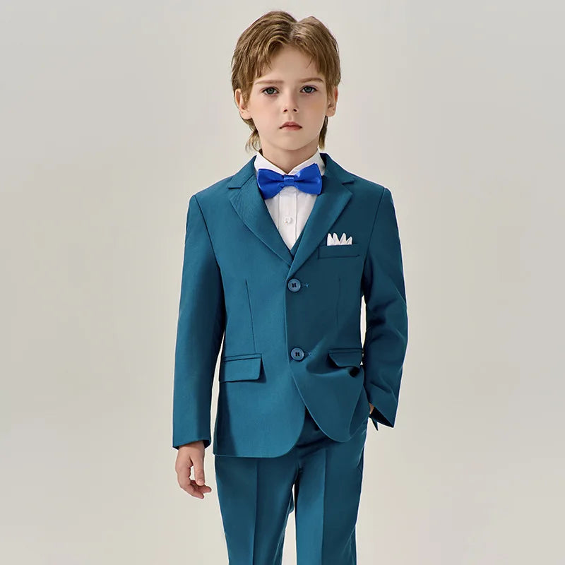 Boys Dark Green Jakcet Vest Pants Bowtie Evening Party Dress Children Wedding Photograph Suit Kids Ceremony Performance Costume