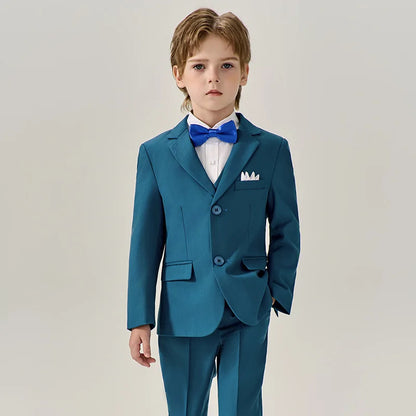 Boys Dark Green Jakcet Vest Pants Bowtie Evening Party Dress Children Wedding Photograph Suit Kids Ceremony Performance Costume