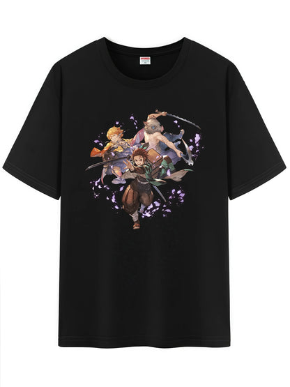 Unisex Japanese Anime Pattern T-Shirt,Demon Slayer Character Tanjirou Nezuko Graphic Short Sleeve Regular Fix Tee Shirt