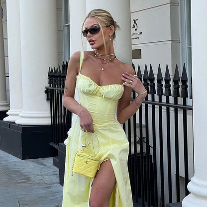 Women's Summer Floral Print Dresses Sweet Elegant Midi Holiday Dress Casual Slit Blue Lace Up Dresses 2023