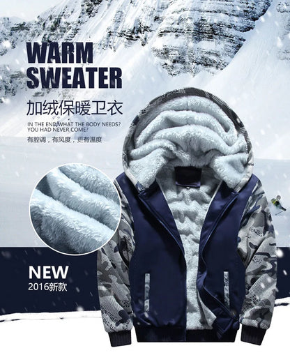 Winter Thick Men Sports Suit Men Tracksuit Hooded Sportswear Zipper Cardigan Hooded Woolen Trousers Pants Casual Men Fleece Set