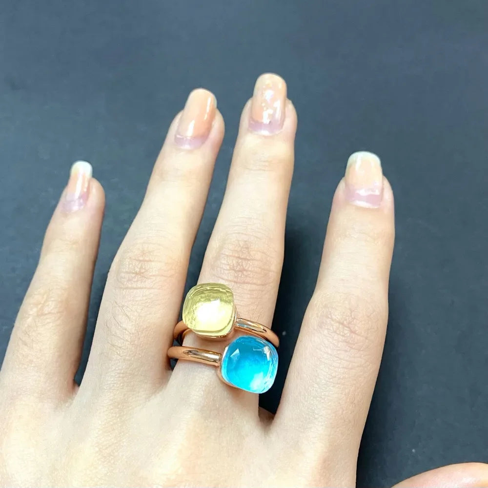 2Pcs/Set Fashion Stacked Candy Ring Women Mix Color Crystal Jewelry 30 Colors Trendy Gift for Valentine's Day