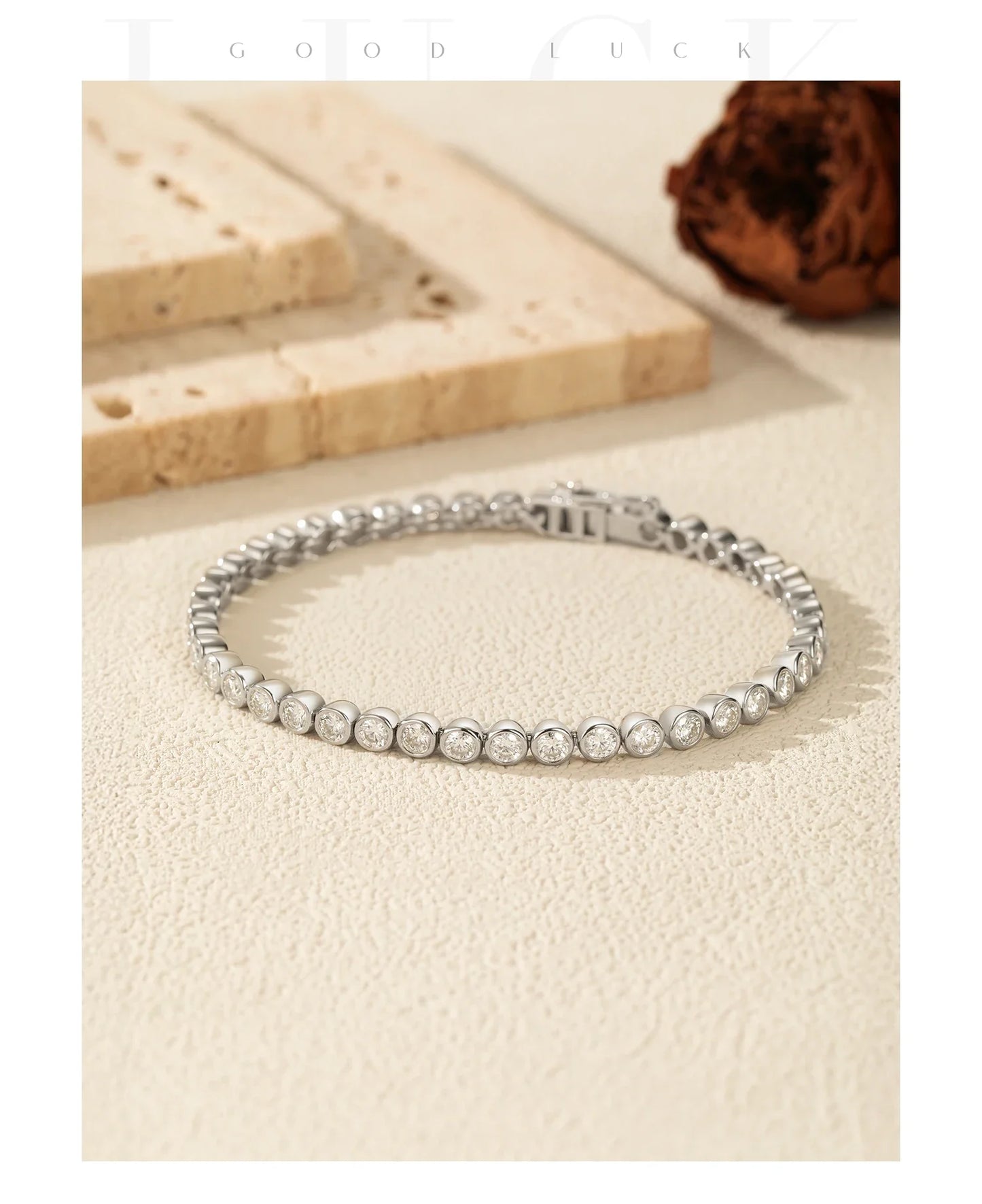 D VVS1 Round Moissanite Tennis Bracelet 3mm/4mm/5mm 925 Sterling Silver Tennis Stackable Bracelets for Women Men Jewelry