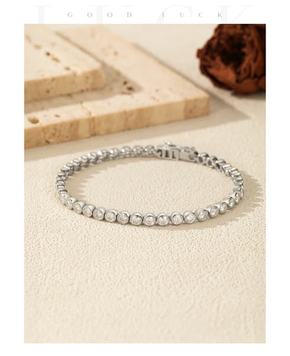 D VVS1 Round Moissanite Tennis Bracelet 3mm/4mm/5mm 925 Sterling Silver Tennis Stackable Bracelets for Women Men Jewelry
