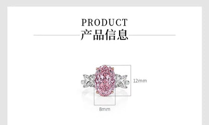 S925 Silver Ring 8 * 12mm Elliptical Zircon Powder Ice Flower Cut Ring Sweet Wind Jewelry