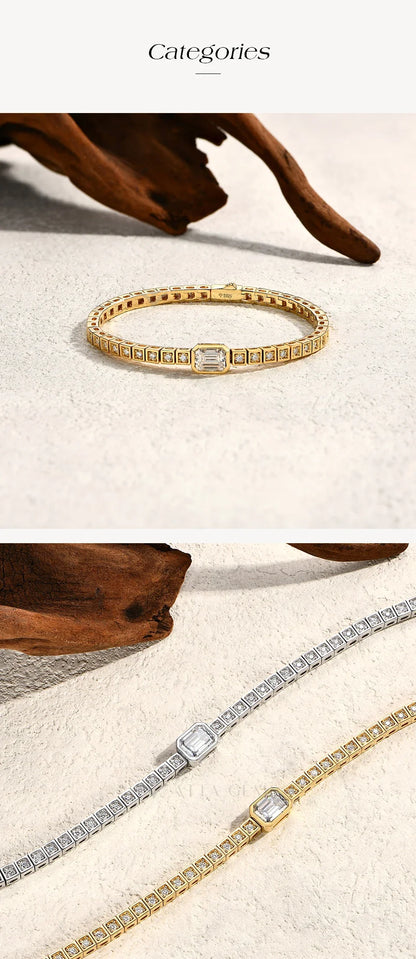 Asscher 8*6mm D VVS1 Full Moissanite Tennis Bracelet For Women Man 925 Sterling Silver Gold Plated Wedding Jewelry Gift