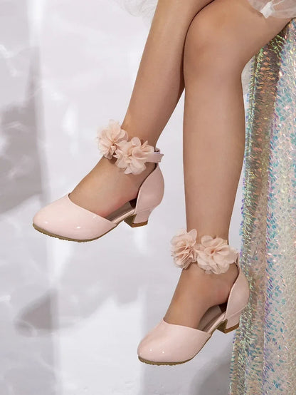 2025 New Girl Sandals Sweet Elegant Kids Fashion Princess Catwalk High-heels Shoes Causal Chic Flower Kids Wedding Party Sandals