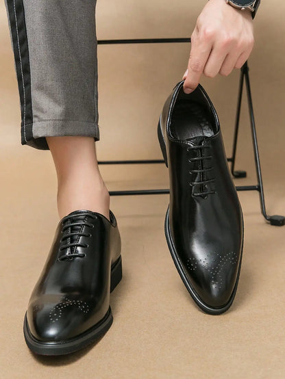 Classic Dress Leather Men Derby Shoes Formal Pointed Toe Business Leather Shoes Oxford Lace Up Anti SlipOffice Daily Shoes