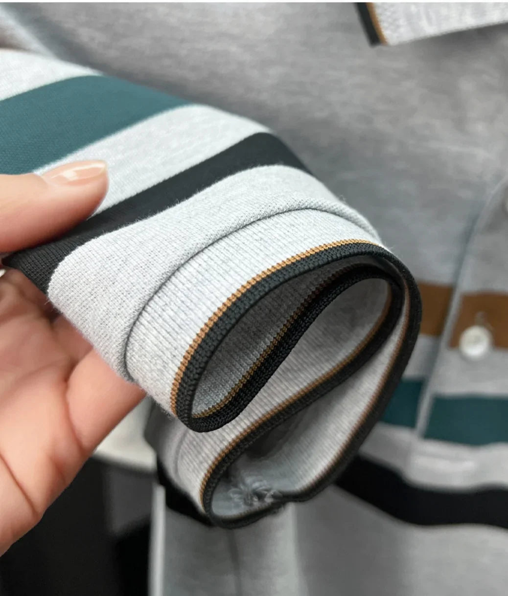 Boutique cotton short sleeve men's polo shirt 2025 summer fashion striped high-end flip collar top casual youth business T-shirt