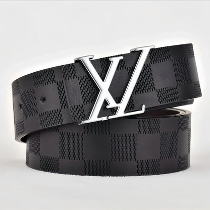 Light Luxury Mens Leather Belt Smooth Buckle Genuine Cowhide Perforated Pattern Fashion Trendy High End Versatile