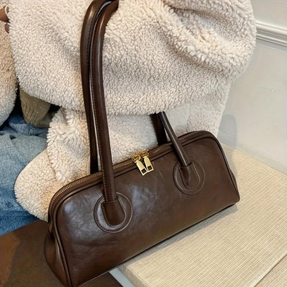 1pc Fashion Faux Leather Shoulder Bag, Elegant Handbag with Stitching Detail, Versatile Top-Handle Purse