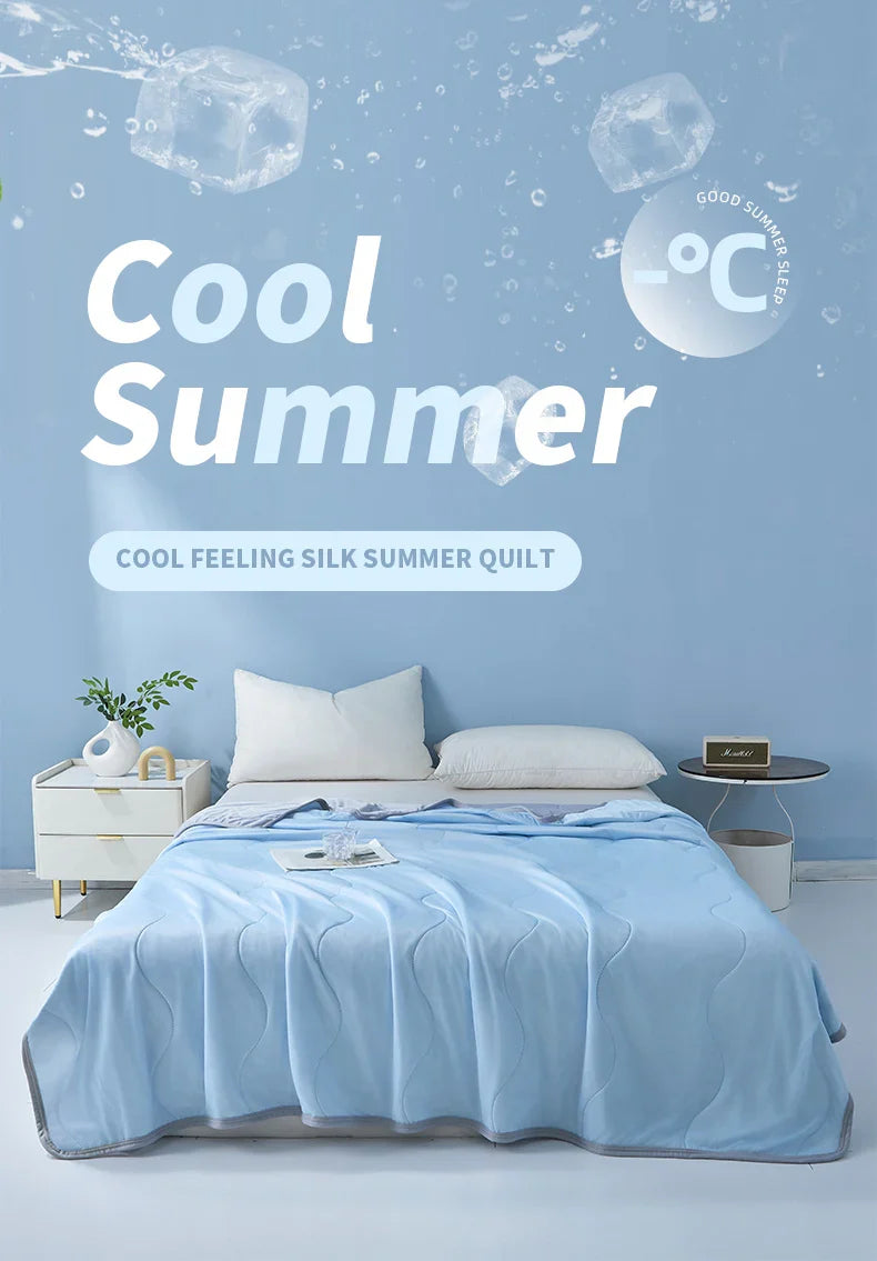 2025 new solid color simple wave grid ice cream cool silk summer blanket machine washable single air conditioner quilt