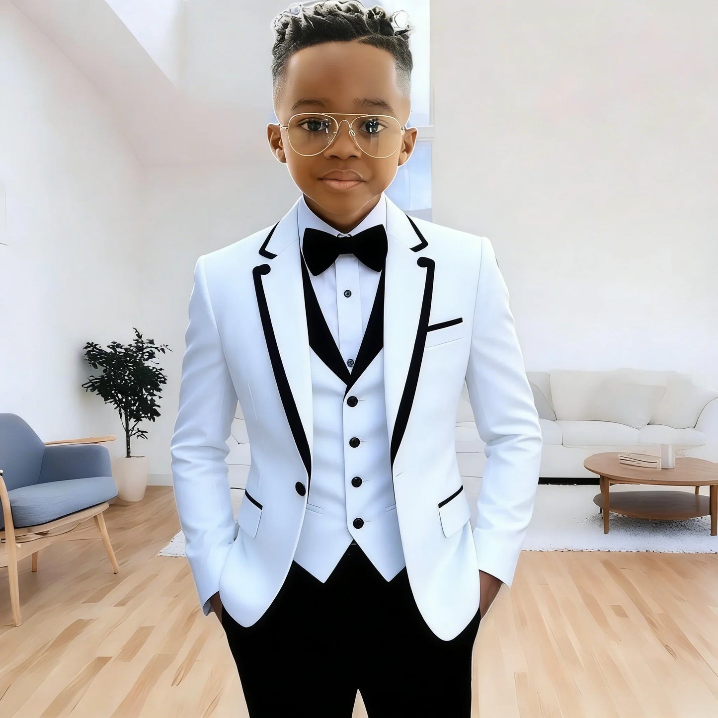 Fashion Formal Wear Suits For Boy (Jacket+Pants+Vest) Notched Lapel 3 Pieces Kids Flower Boys Wedding Party Dress Blazer Sets