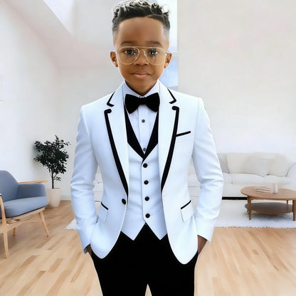 Fashion Formal Wear Suits For Boy (Jacket+Pants+Vest) Notched Lapel 3 Pieces Kids Flower Boys Wedding Party Dress Blazer Sets
