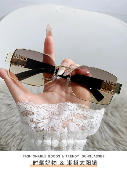 New Fashion Metal Box Women's Sunglasses High Quality High Sense Trend Street Sun Glasses Girls Sunshade Glasses UV400