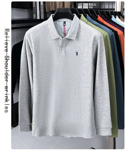 High end brand 100% cotton long sleeve polo shirt fashion luxury pony embroidery business casual comfort new Paul men's T-shirt