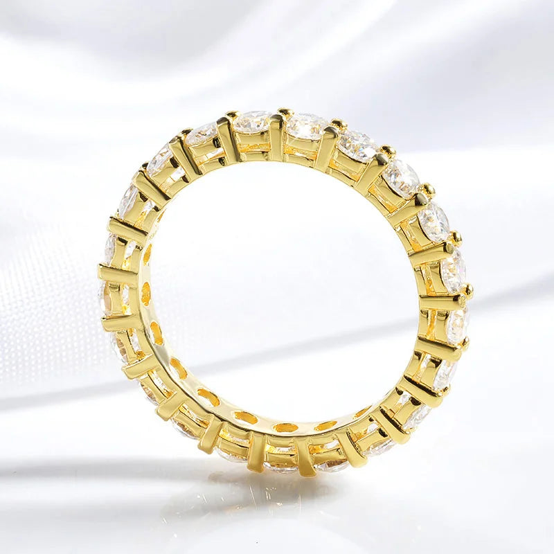 18k Gold Plated 3/3.5mm All Moissanite Diamond Rings for Women Wedding Full Eternity Bands 925 Sterling Silver Jewelry