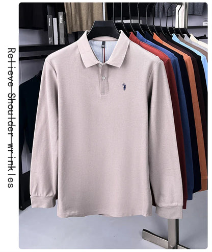 High end brand 100% cotton long sleeve polo shirt fashion luxury pony embroidery business casual comfort new Paul men's T-shirt