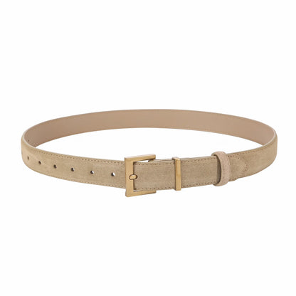 Trendy Cowhide Suede Belt for Women Casual Jeans Dress, Genuine Leather Belts with Square Alloy Buckle Waistband