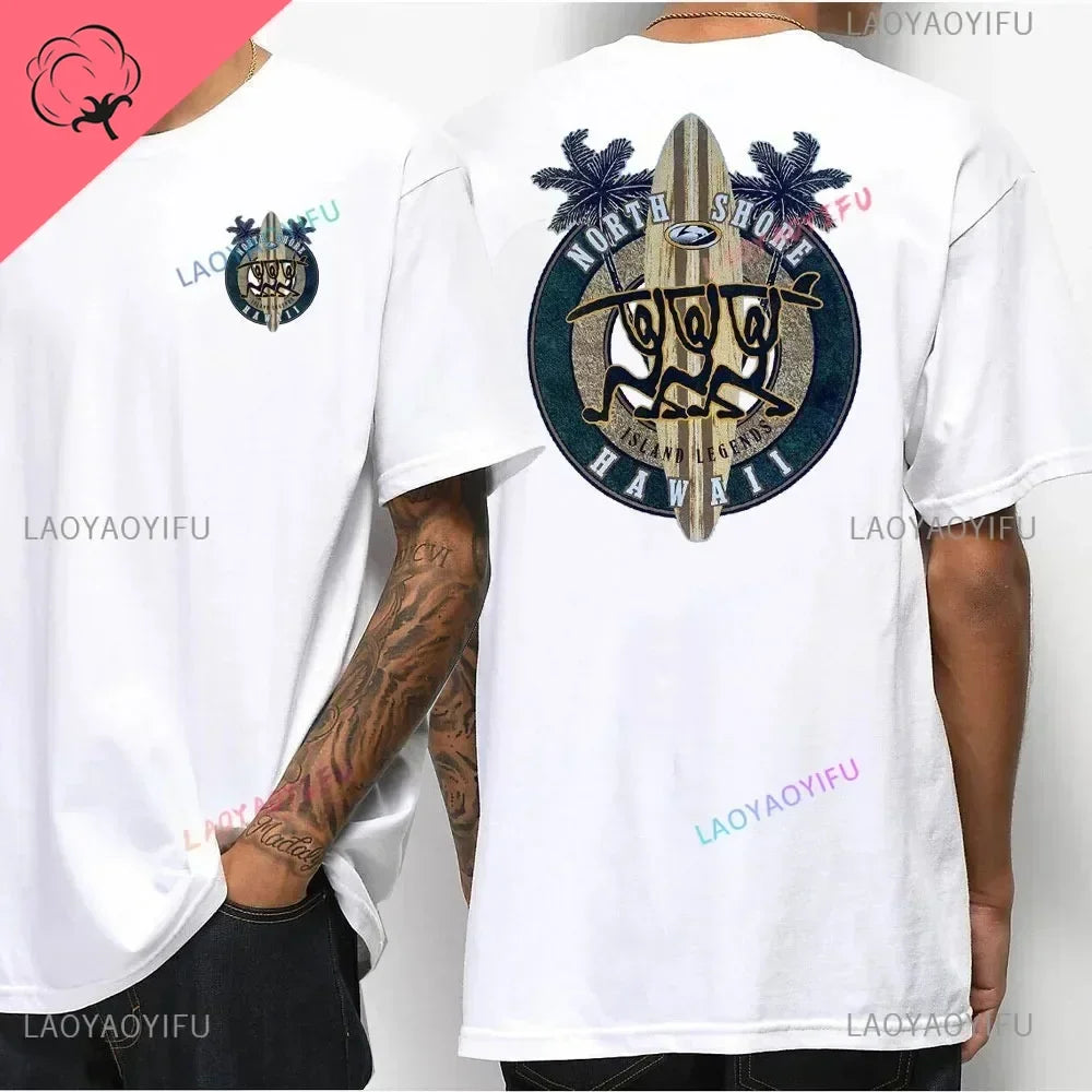 Hawaiian Traditions North Shore Hawaii Surfing Men Women White High Qulaty Cotton T-shirt Comfortable Beach-style Surf Tee Tops